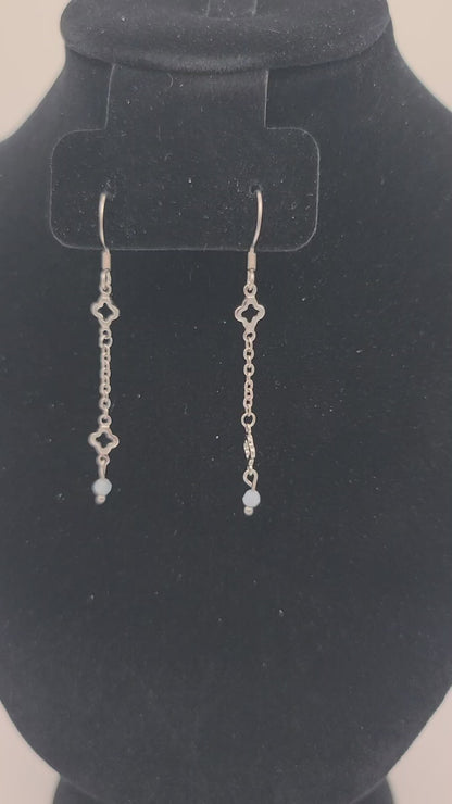 Aquamarine & Stainless Clover Earrings