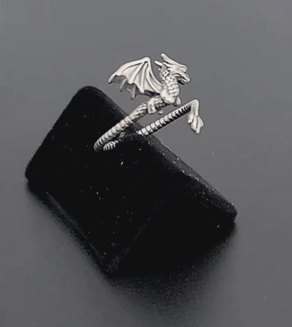 Hatchling Baby Dragon with Adjustable Tail Wrap Band Sterling Silver Ring