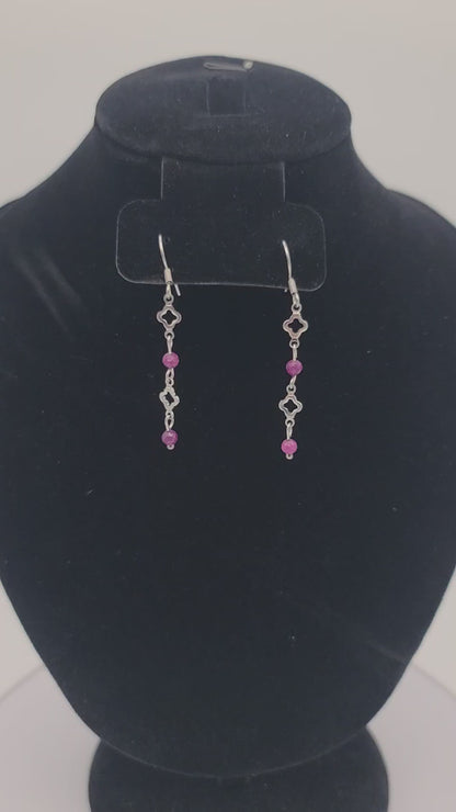 Red Ruby Radiance – Stainless Steel Clover and Natural Ruby Bracelet, Earrings & Necklace Set