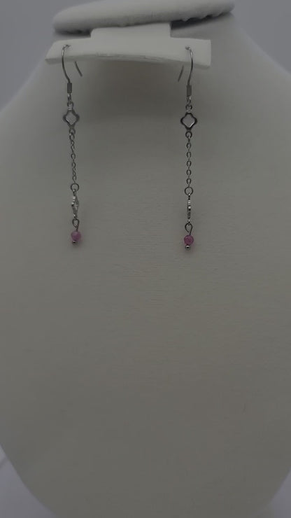 Blush Steel Clover Jewelry Set:  Stainless with Pink Tourmaline (Necklace, Bracelet & Earrings)
