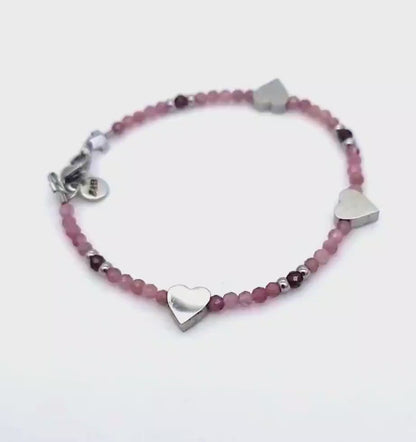Pink Tourmaline & Garnet Strawberry Patch Heart Bracelet