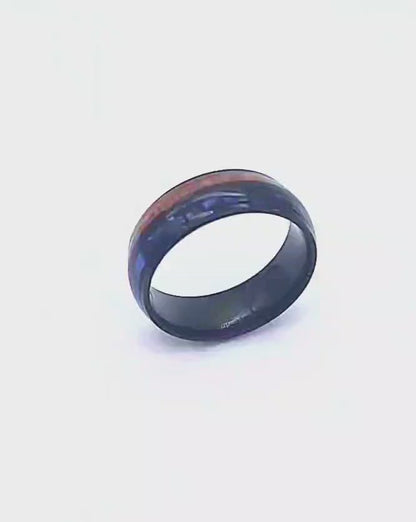 Deep Blue & Timber Horizon Stainless Steel Comfort Fit Ring