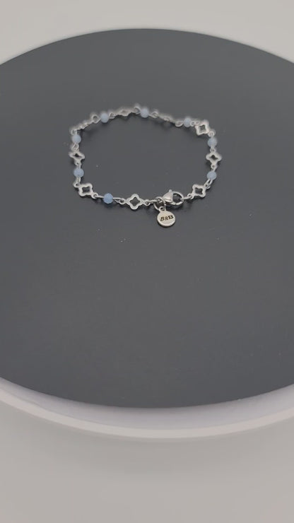 Aquamarine & Stainless Clover Bracelet