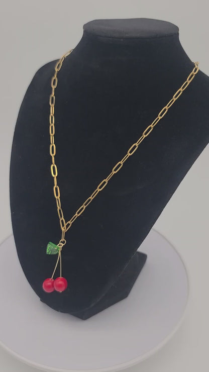 Cherry Pop Gold Stainless Necklace