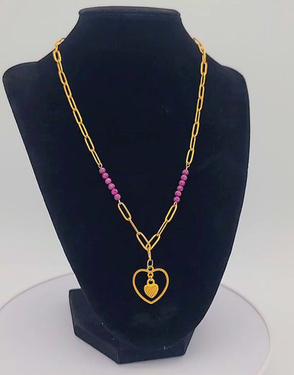 Double-Hearted Ruby Embrace Necklace