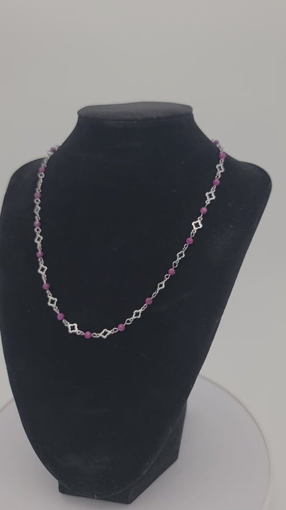 Red Ruby Radiance – Stainless Steel Clover and Natural Ruby Bracelet, Earrings & Necklace Set