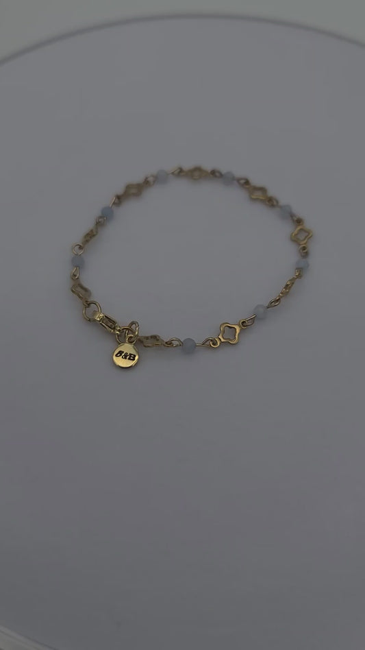 Aquamarine & Gold Clover Bracelet