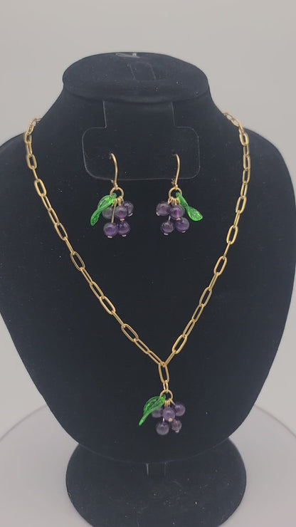 Grapes in the Golden Vineyard Necklace & Earrings Set