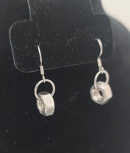 Stainless Steel Single Hex Nut Drop Earrings