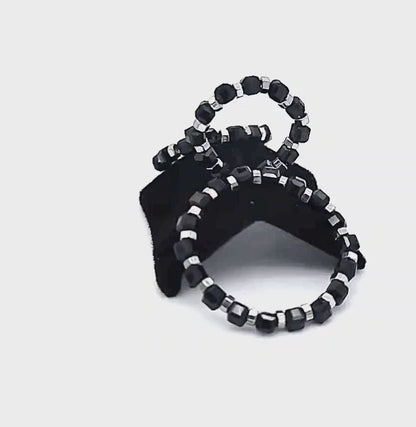 Midnight Torque Black Spinel & Stainless Hex Nut Stretch Ring Sizes 4.5 - 17
