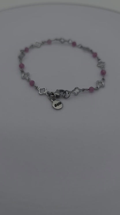 Blush Steel Clover Bracelet Stainless with Pink Tourmaline