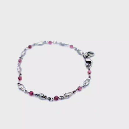 Romantic Boutique Stainless Steel Rose & Pink Tourmaline Bracelet