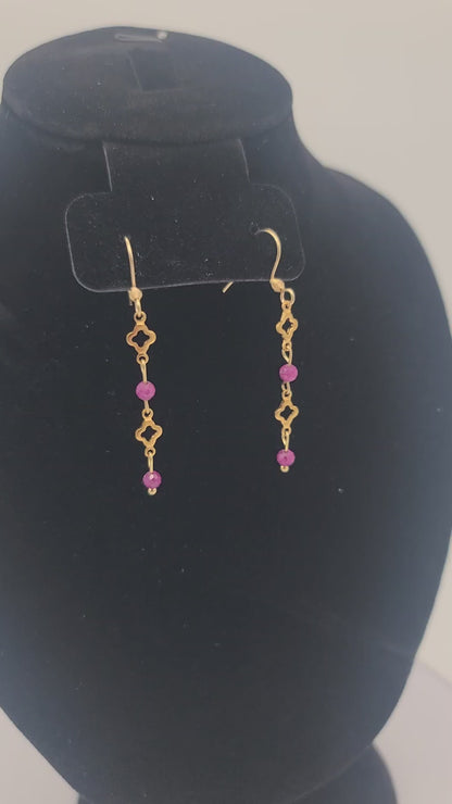 Red Ruby Radiance – Gold Stainless Steel Clover and Natural Ruby Earrings