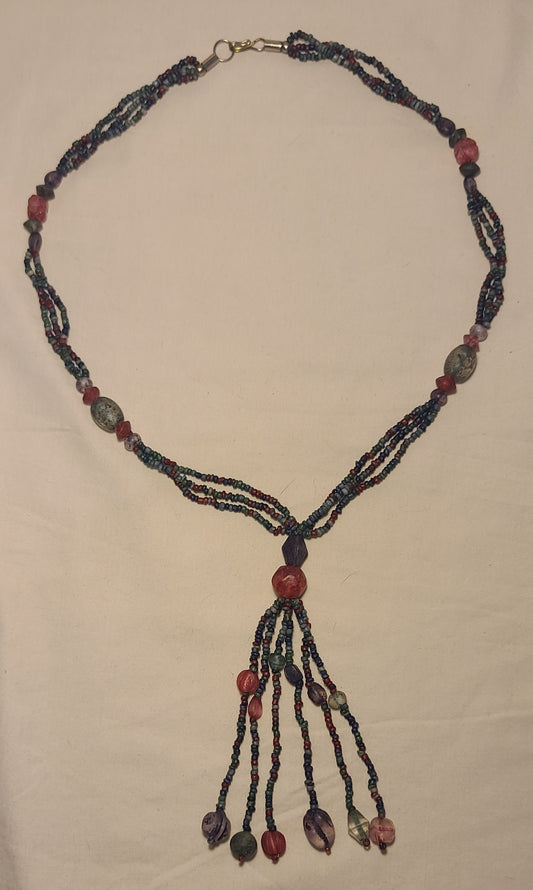 3 Strand Stone Bead & Glass Bead Necklace
