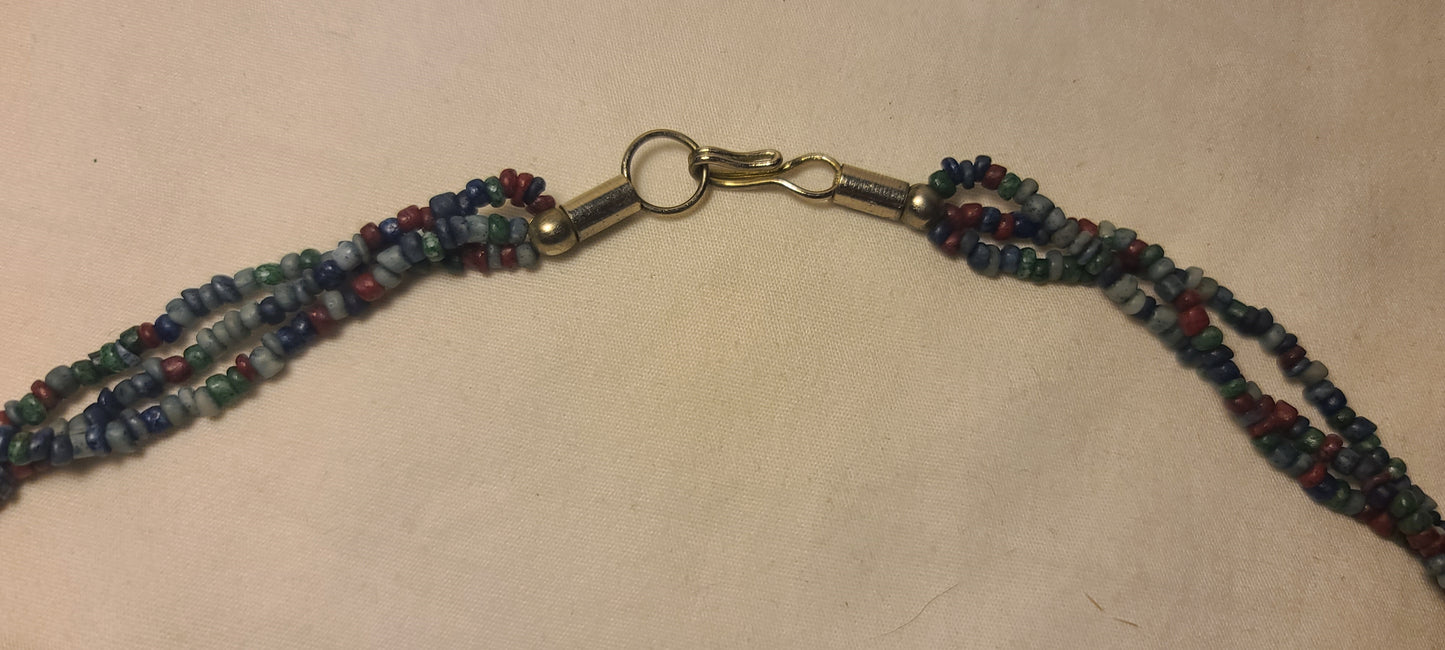 3 Strand Stone Bead & Glass Bead Necklace