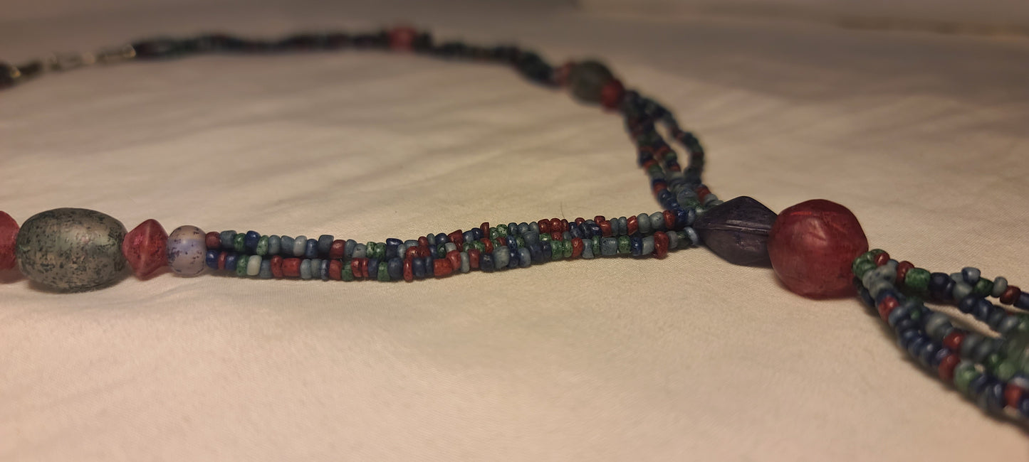 3 Strand Stone Bead & Glass Bead Necklace