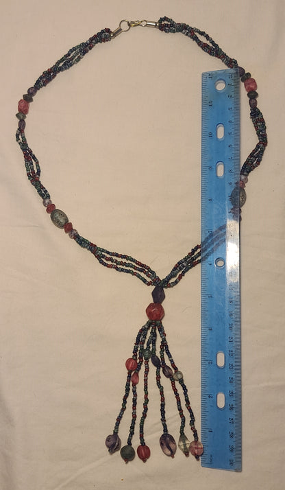 3 Strand Stone Bead & Glass Bead Necklace